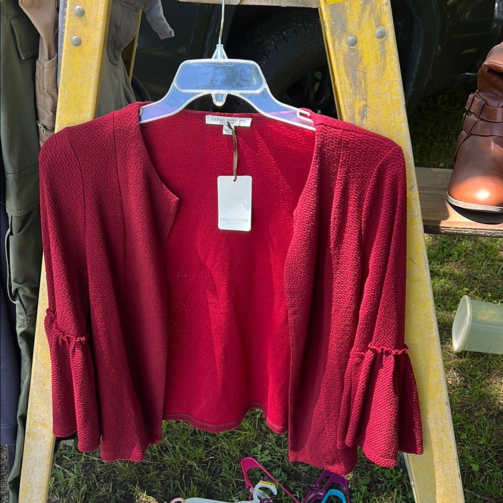Envelope Red Blouse with Flared Sleeves